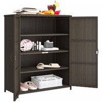 Outsunny Wicker Outdoor Storage Cabinet, 4-Shelf Pool Storage, Espresso