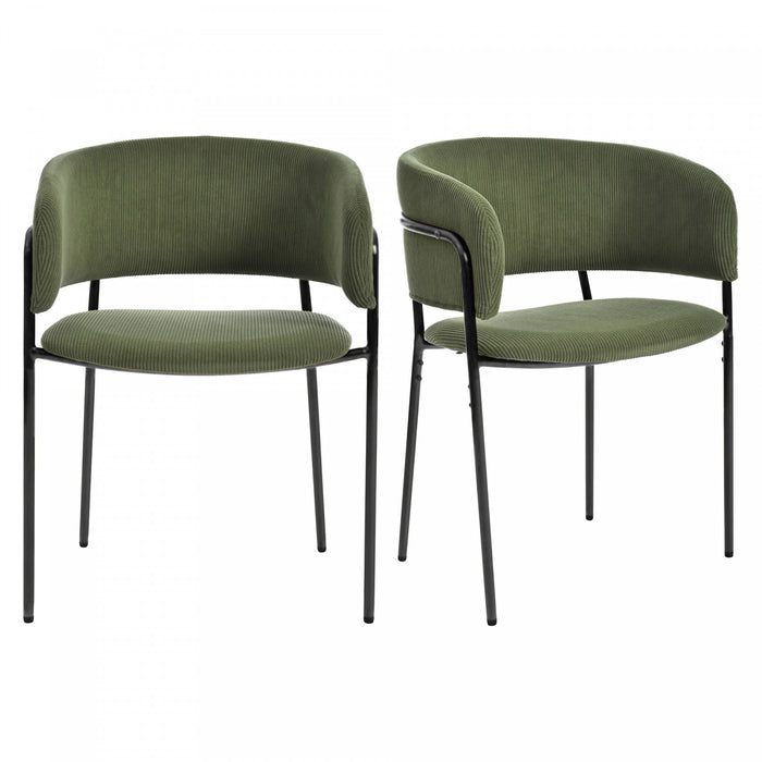 Ethan Set of 2 Modern Corduroy Upholstery Side Chair with Angled Legs and Adjustable Feet,Green Dining Chair