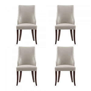 Connie Modern Vegan Leather and Velvet Wood Dining Chair in Light Gray - Set of 4