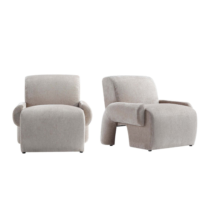 Verandah Mid-Century Modern Chenille Lounge Chair in Beige - Set of 2