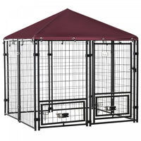 Pawhut Outdoor Dog Kennel, Welded Wire Steel Fence, Lockable Pet Playpen Crate, With Water-, Uv-resi