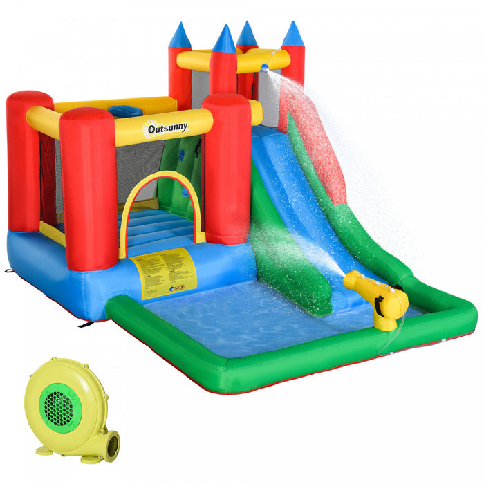 Outsunny Kids Bouncy House Inflatable Pool Water Slide Trampoline Bounce Castle Climbing Wall With Inflator For 3-8 Years Old Boys And Girls 10.8' X 8' X 7'