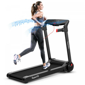 Superfit 3hp Folding Electric Treadmill Running Machine W/ Speaker Red