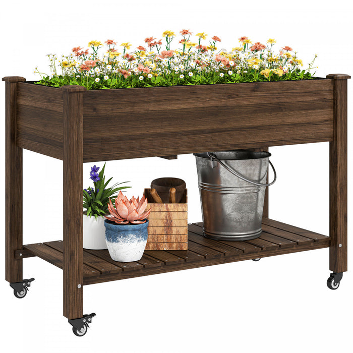 Outsunny Raised Garden Bed, Elevated Wooden Planter Box, Carbonized