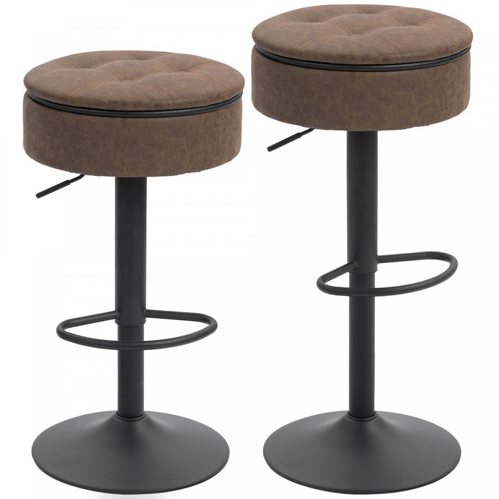 HOMCOM Bar Stools Set of 2, Swivel Barstools with Storage, Footrest, Brown