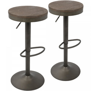 LumiSource Dakota Brown Industrial Adjustable Barstool - Set of 2