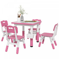 Qaba 5 Pieces Kids Table And Chair Set, Height Adjustable Toddler Table And Chair Set, Activity Tabl