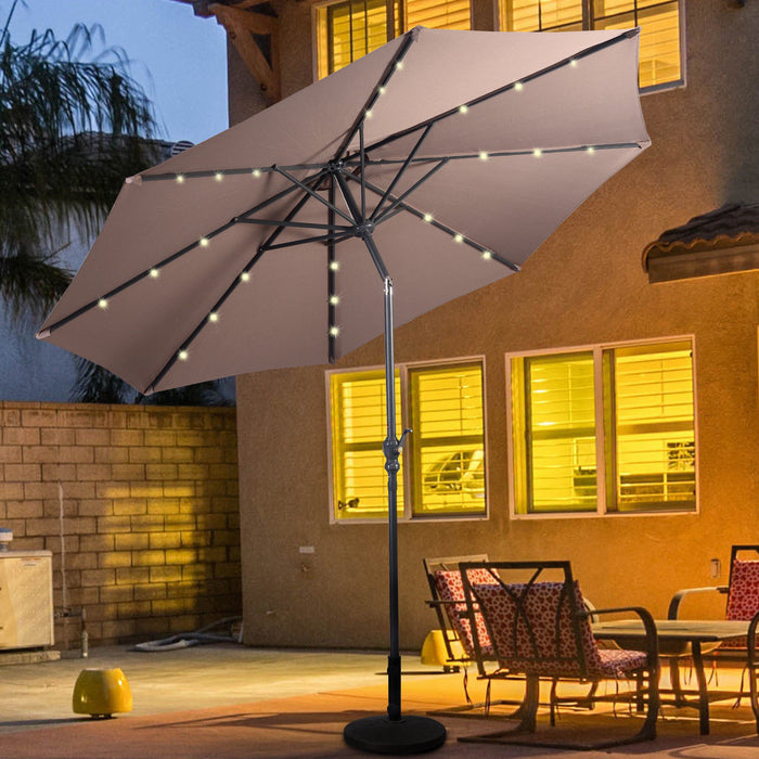Costway 10ft Patio Solar Umbrella LED Patio Market Steel Tilt w/ Crank Outdoor Tan