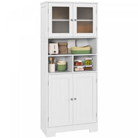 HOMCOM Modern Kitchen Pantry Storage Cabinet with Glass Doors White