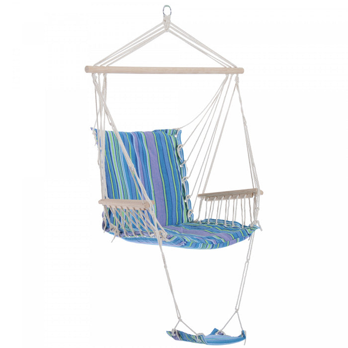 Outsunny Patio Hammock Chair, Portable Hanging Cotton Rope Hammock Swing Chair Sleeping Bed Seat With Footrest For Outdoor Garden Yard Camping Grey