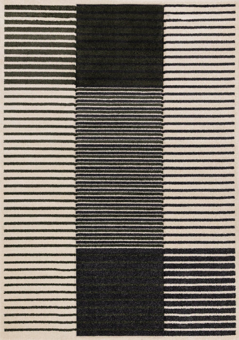 Maverick Green Black White Modern Striped Design Rug, 5'3\" x 7'7\" Indoor Area Rug