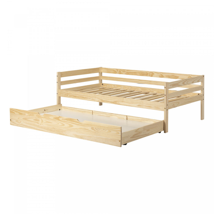 Sweedi Solid Wood Daybed With Trundle Bed - Natural Wood 