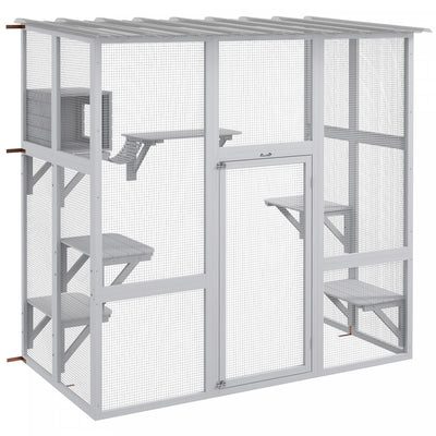 Pawhut Catio Outdoor Cat Enclosure, Wooden Outdoor Cat House Window Box With Weatherproof Roof, Brid|Pawhut Catio Enclos D'exterieur Pour Chat En Bois Avec Toit Resistant Aux Intemperies, Pont, Boite D