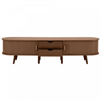 Ethan Oval TV Stand Media Console with Sliding Doors and Drawers,Dark Oak