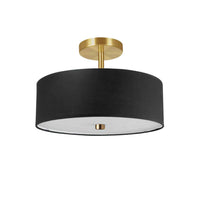 Dainolite Everly 3 Light Semi-flush Mount Aged Brass Black Shade Lamp