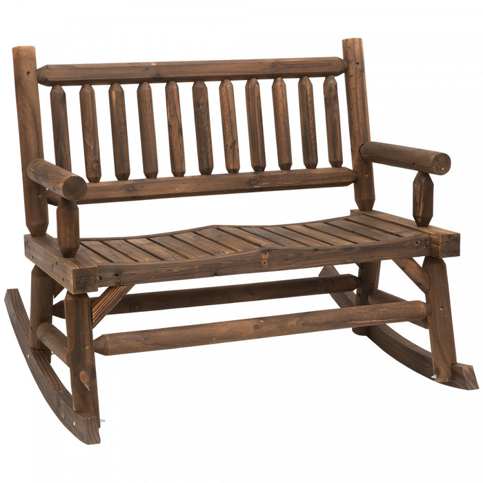 Outsunny 2-person Outdoor Rocking Chair With Slat Design Carbonized Colour