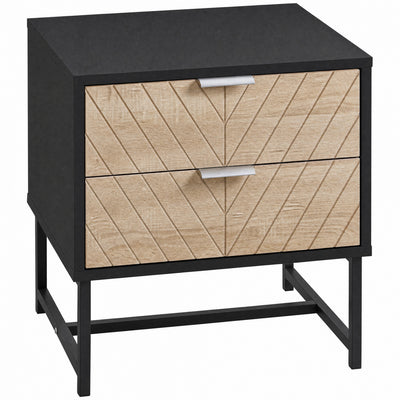 HOMCOM Nightstand with 2 Drawers and Steel Frame, Side Table, Black