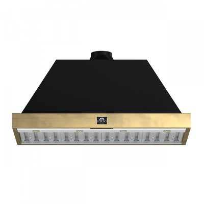 Forno Vittorio 48-Inch Wall Mount Range Hood, Black with Antique Brass Trim -FRHWM5078-48BLK | Hotte murale Vittorio de 48 po, noire avec garniture en laiton antique -FRHWM5078-48BLK