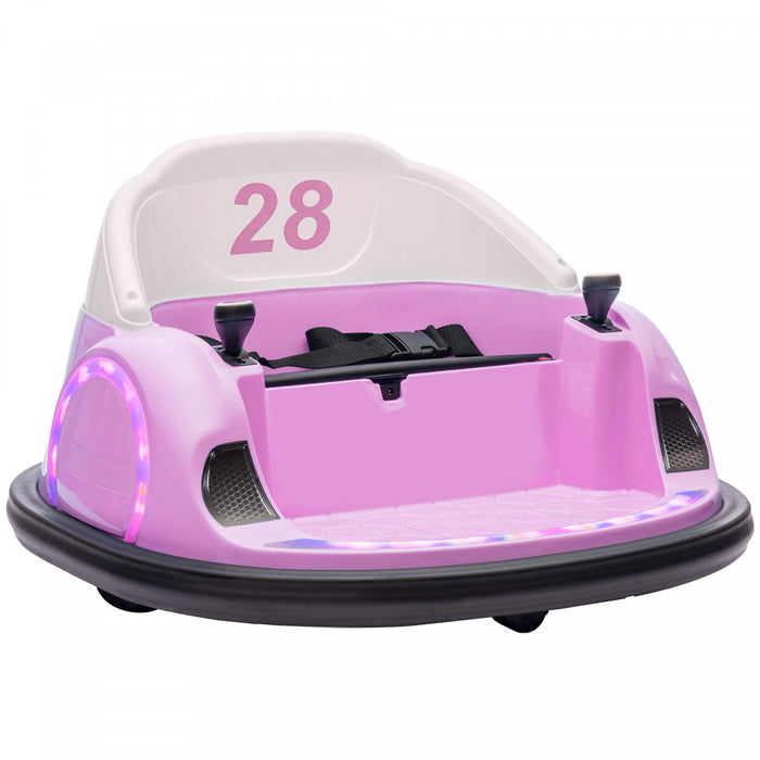 Qaba 12v Bumper Car For Toddlers, Electric Powered Ride-On Car With 360 Degree Spin, Remote Control, Led Lights Music Horn, For Ages 1.5-5 Years Old, Pink