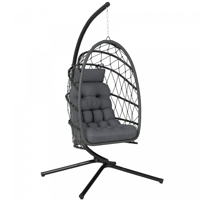 Outsunny Hanging Egg Chair with Stand, Foldable Swing Chair, Dark Grey