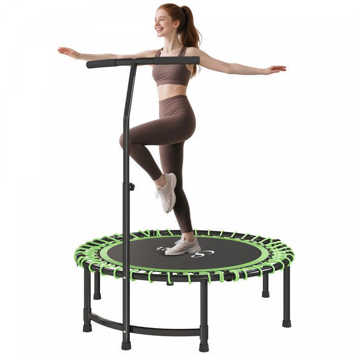 Soozier 45\" Mini Trampoline for Adults, Foldable Fitness Exercise Rebounder with Adjustable Handle, Exercise Trampoline for Indoor Exercise Workout, Max Load 330 lbs, Green