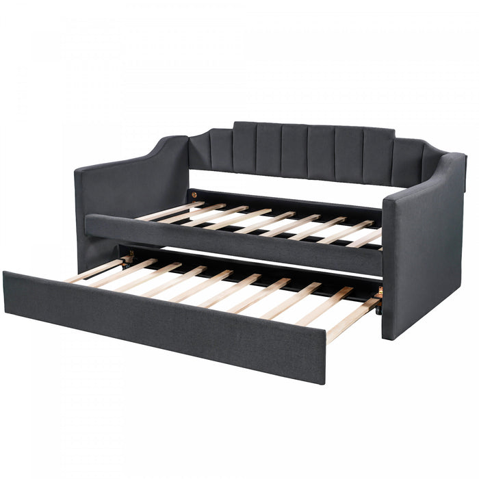 Phyllis Upholstered Daybed With Trundle, Twin Size, Black