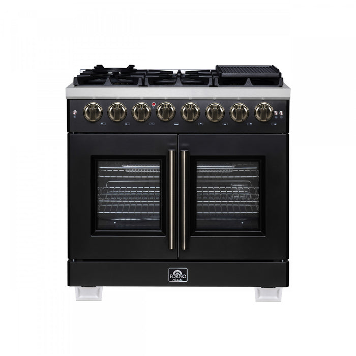 Forno Capriasca 36\" French Door Dual Fuel Range, Black, 5.36 cu. ft. - FFSGS6387-36BLK