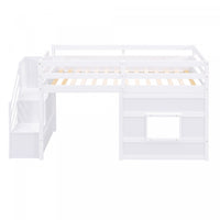 Martin Twin Solid Wood Loft Bed With Storage Stairs, Play Window, Led Light - White