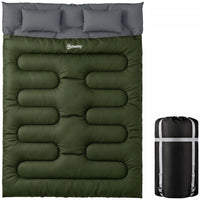 Outsunny Double Sleeping Bag for Adults, Queen Size 2 Person Sleeping Bag, Lightweight Quilt with 2 Pillows, for Cold Weather & Warm, Camping Hiking Backpacking, Army Green