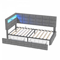 Sophia Upholstered Daybed with LED Lights and Storage Drawers,Twin Size,Grey 