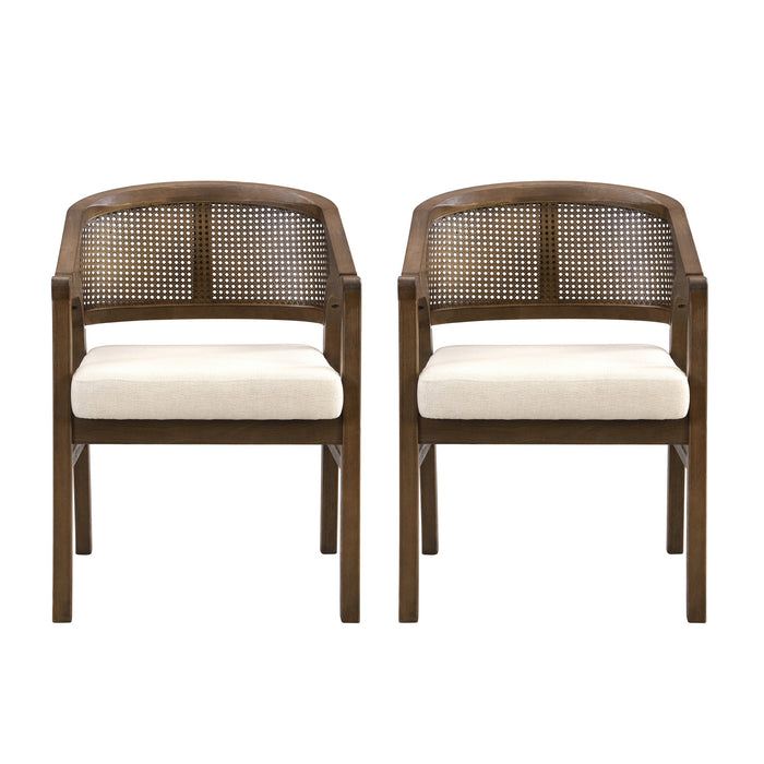 Liam Comfortable Dining Chair Set of 2 with Rattan Back and Rubber Wood Frame,Walnut