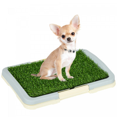 Pawhut Dog Grass Pad with Tray 15" × 10", Dog Litter Box with Artificial Grass, Grid Panel, Pee Pads for Pets, Indoor Outdoor Potty Training