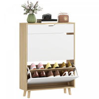 HOMCOM Narrow Shoe Cabinet Shoe Storage Cabinet with 2 Flip Drawers, White