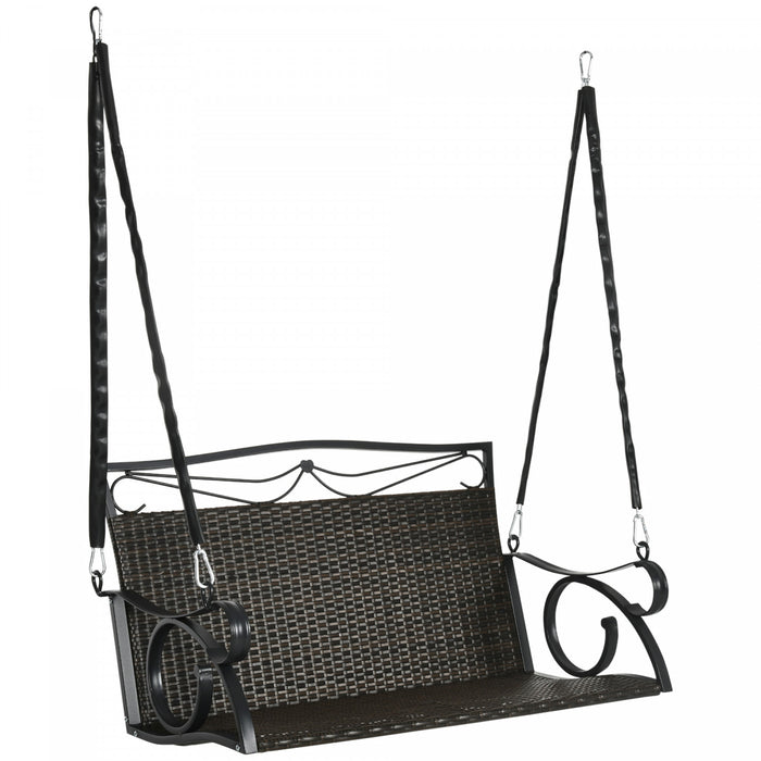 Outsunny 2-person Wicker Porch Swing Hanging Swing Bench With Steel Chains