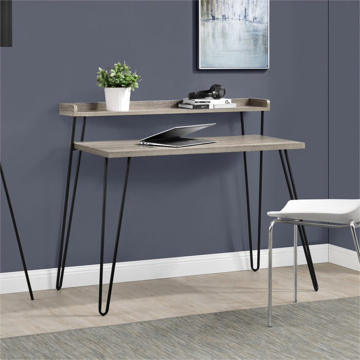 Ameriwood Home Haven Retro Computer Desk with Riser - Distressed Grey Oak