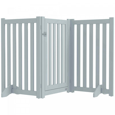 Pawhut Foldable Dog Gate With Door, 3 Panels Freestanding Pet Gate With Support Feet Indoor Playpen |Pawhut Barriere Pliable Pour Chien Avec Porte, Barriere Autoportante A 3 Panneaux Avec Pieds De Sout