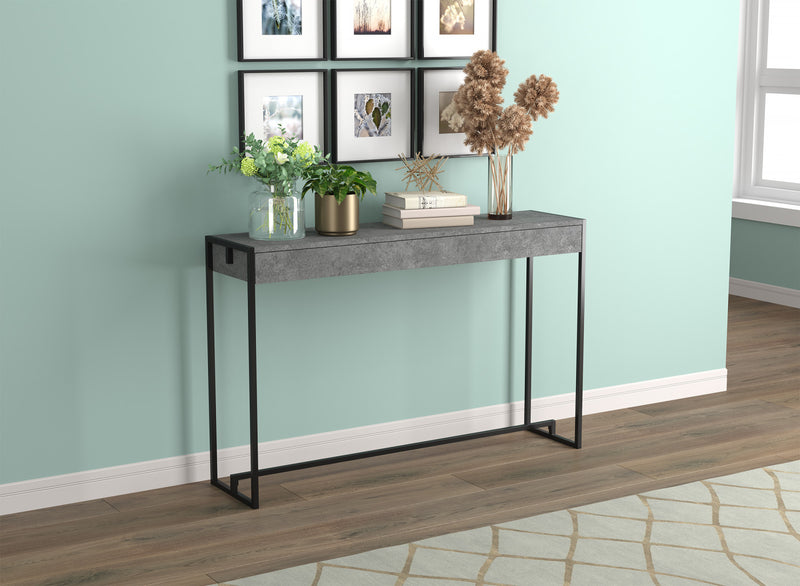 47” Console Table - Dark Cement With Black Metal Base