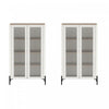 Abbey Modern 32\" Tempered Glass Bookcase Cabinet in Maple and Off White (4-Shelf) - Set of 2