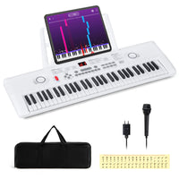 Costway 61 Key Keyboard Piano for Beginners,Electric Portable Digital Piano with Music Stand White