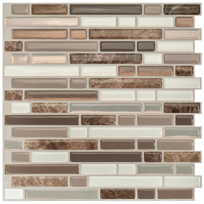 Smart Tiles Peel and Stick 4-Sheet 10 x 10 Backsplash - Bellagio Santi|Dosseret Smart Tiles peler et coller 10 x 10, 4 feuilles - Bellagio Santi