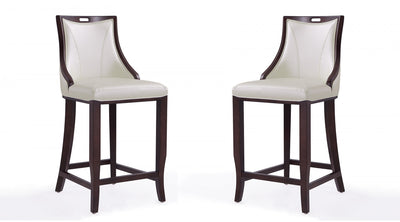 Emperor Traditional Wood Upholstered Barstool in Pearl White - Set of 2 | Tabouret de bar en bois traditionnel Emperor avec assise rembourree, blanc perle - Lot de 2