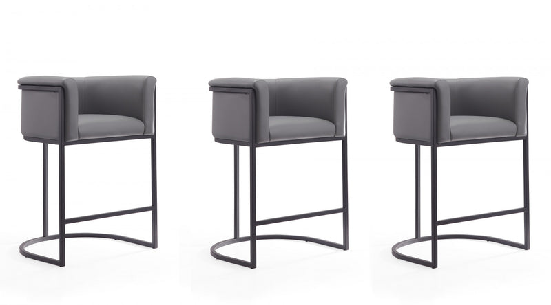 Cosmopolitan Mid-Century Modern Metal Upholstered Counter Stool in Gray - Set of 3 Bar Stool