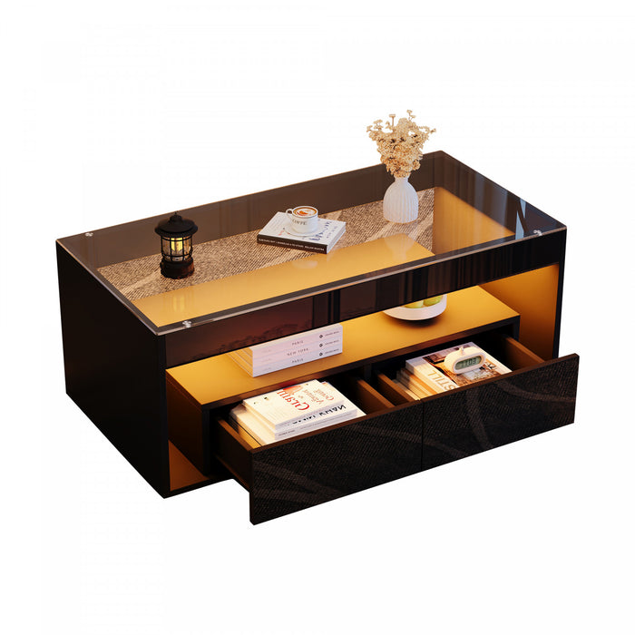 Emily Coffee Table with LED Lights and Open Storage,Black