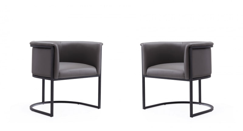 Cosmopolitan Mid-Century Modern Vegan Leather Metal Dining Chair in Graphite - Set of 2