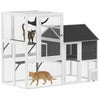 PawHut Catio Outdoor Cat Enclosure, 63\" L Large Cat House with 4-Way Adjustable Door, Private House, Hammock, 2 Platforms, Weatherproof Asphalt Roof for 1-3 Kittens, Grey