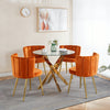 Aiden 5-Piece Dining Set with Glass Table and Velvet Chairs,Orange Dining Room Set