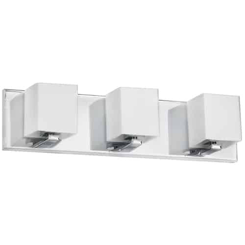 Dainolite Verona 3 Light Vanity Light Polished Chrome Finish White Glass Shade Lamp