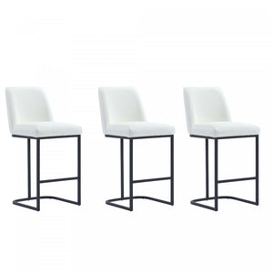 Serena Modern Metal Upholstered Counter Stool in White - Set of 3 Bar Stool