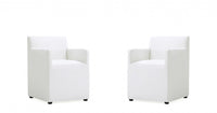 Anna Square Modern Vegan Leather Armchair in White - Set of 2