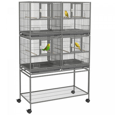 Pawhut 61 Inch Large Double Rolling Metal Bird Cage Bird House With Removable Metal Tray, Storage Sh|Pawhut Grande Cage A Oiseaux En Metal A Double Roulement Avec Plateau En Metal Amovible, Etagere De